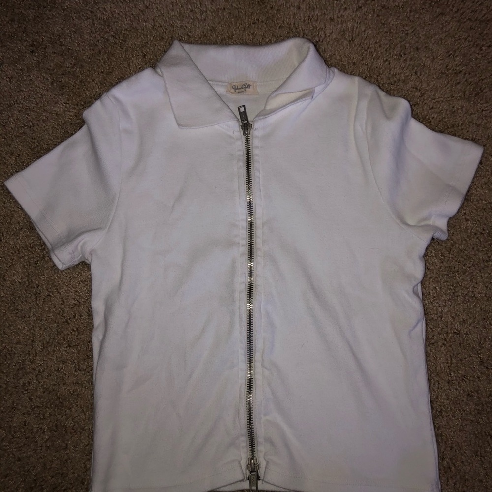 Brandy Melville White Zip Up T-Shirt